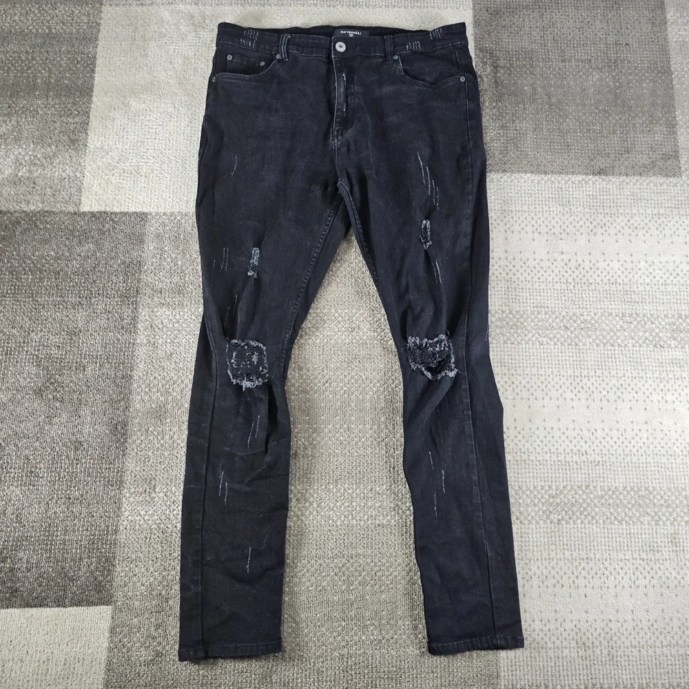 Serenede Jeans Mens 38 Black Distresed Denim Dark Wash Ripped Stretch Skinny